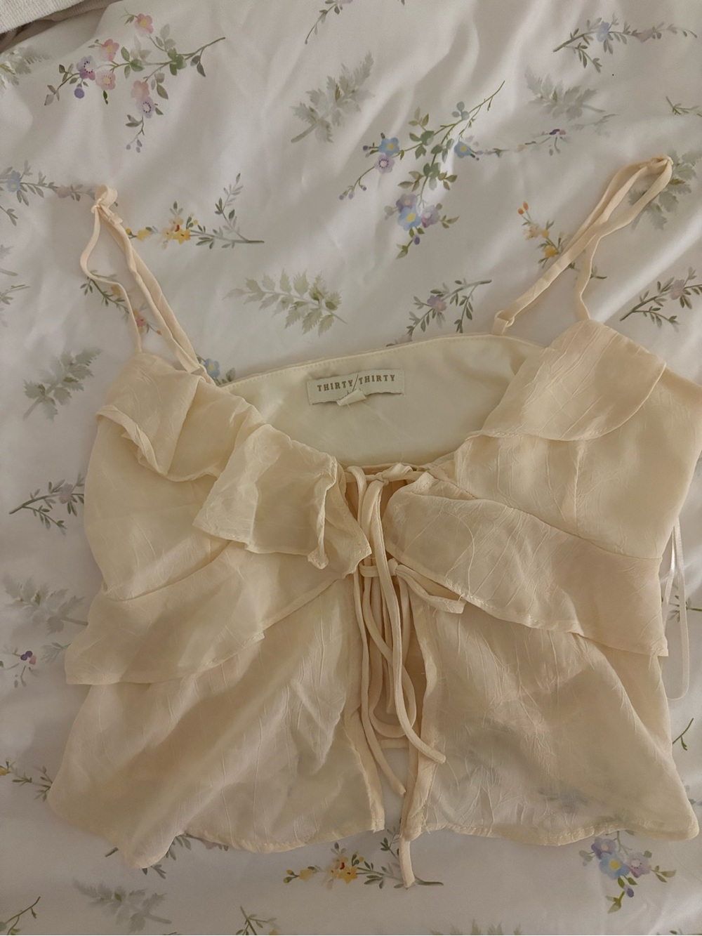 Thirty/Thirty Cream Ruffle Tie-Front Cami